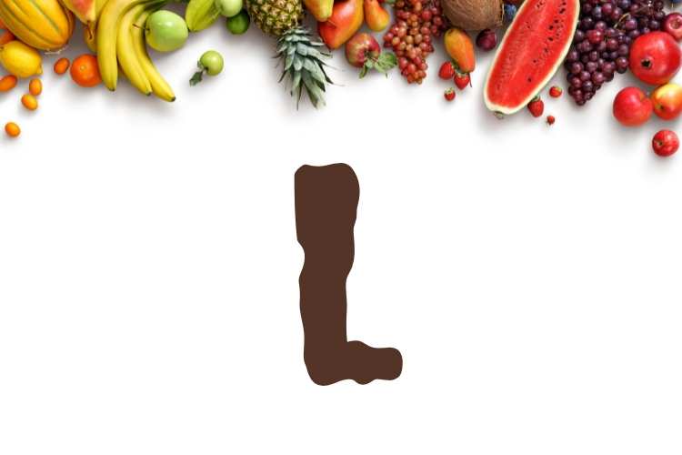 Frutas iniciadas com a letra L, incluindo limão, lichia, longan, laranja e lima, numa jornada que mistura sabor, saúde e diversidade.
